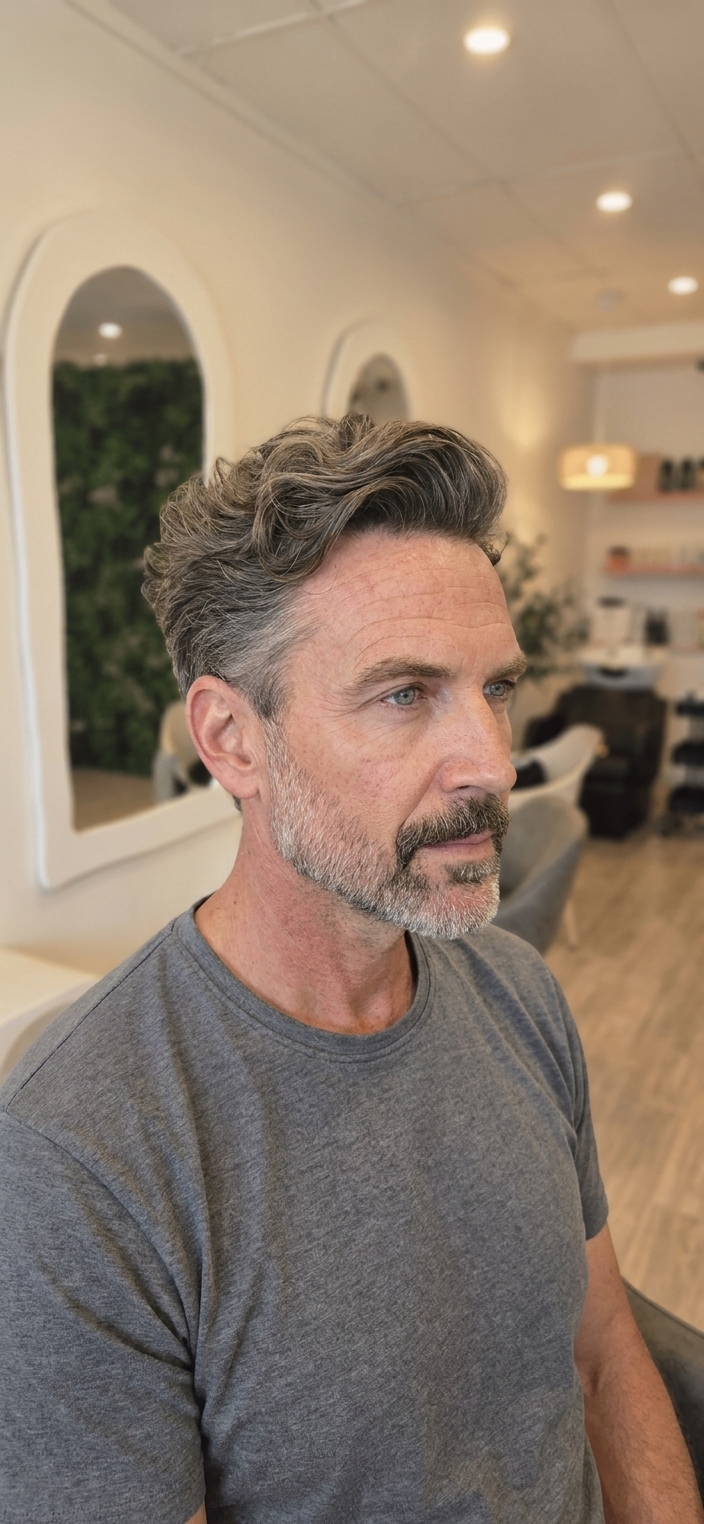 Dark brown wavy men's quiff